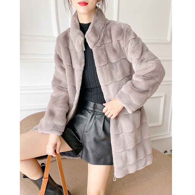 Eco-friendly fur coat women's 2022 new autumn and winter fur one Korean version warm stand collar Danish mink coat