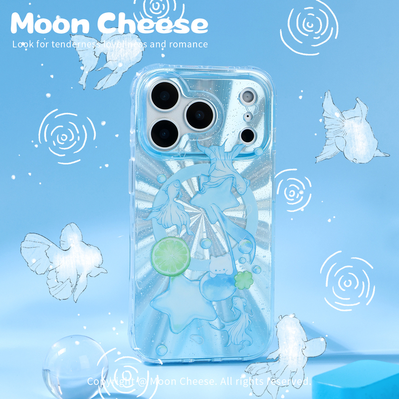 [Soda-Flavored Undersea] Moon Cheese Original Kitten Goldfish Phone Case Compatible with iPhone 17/18 Pro Max Apple 16 Pro Double-Layer Laser 15 Pro Magnetic Huawei Mate 70 Pro