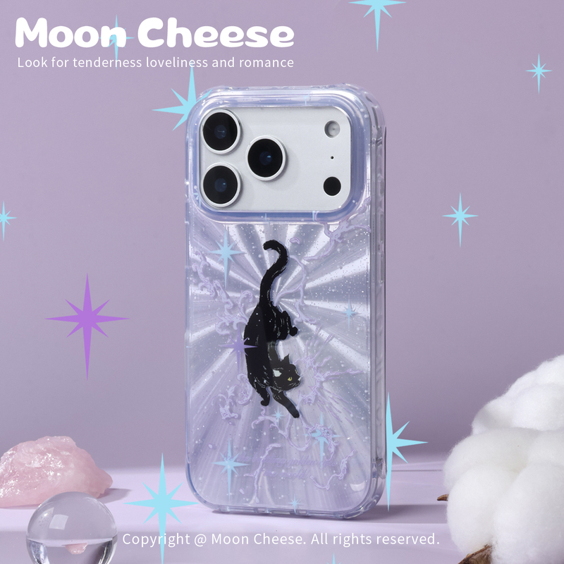 [Star Mist Spirit Cat] Moon Cheese Original Golden-Eyed Black Cat Phone Case Compatible with iPhone 18 Pro/17 Pro Max Apple 16 Pro Double-Layer Imd 15 Pro Magnetic Huawei Mate 70 Pro