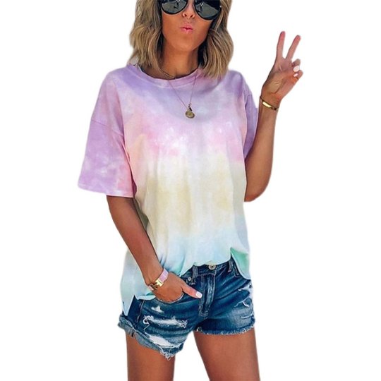 Exported to Europe and the United States, summer ladies' tops, loose t-shirts, women's short-sleeved round neck T-shirts, gradient printed T-shirts for fat MM