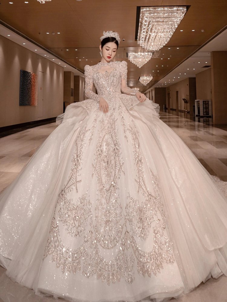 Wedding 2024 new bride's main yarn Heavy Industry Large Palace Court Style high -level texture Pregnant women's small man -style long sleeves Wedding 2024 new bride's main yarn Heavy Industry Large Palace Court Style high -level texture Pregnant women's small man -style long sleeves
