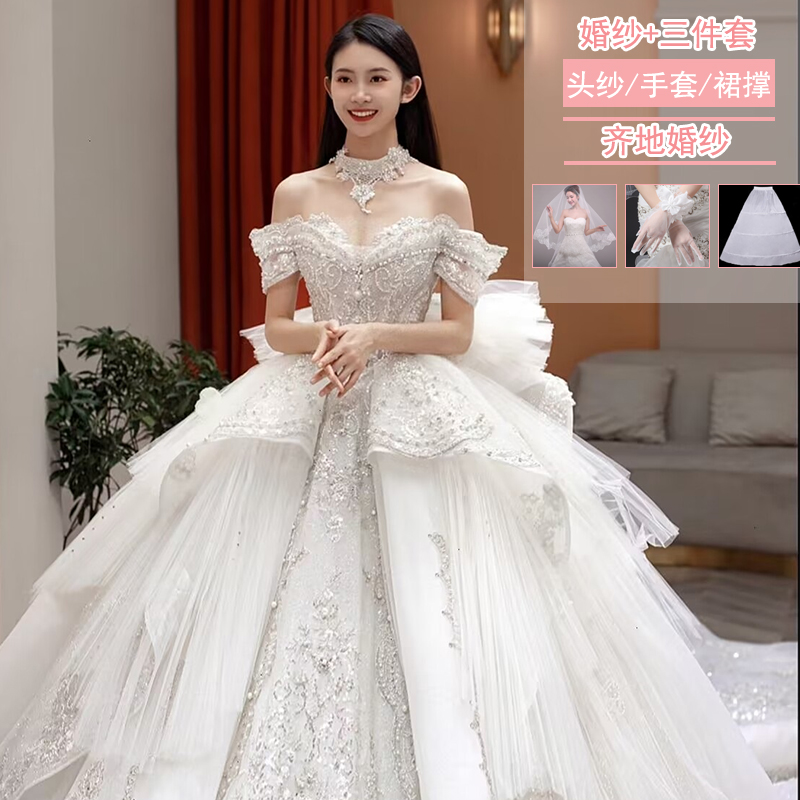  XXXXL+White land model (wedding dress+three -piece set)   + $4.19 