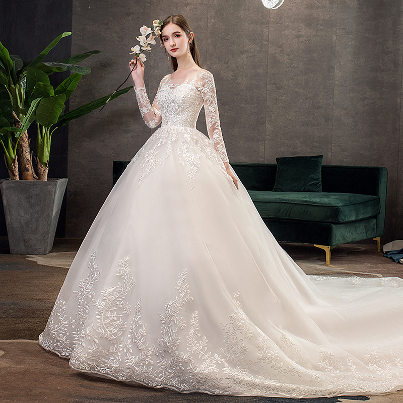 The main wedding dress 2024 new bride French dragging light yarn long sleeves simple small size small size thinning pregnant woman The main wedding dress 2024 new bride French dragging light yarn long sleeves simple small size small size thinning pregnant woman