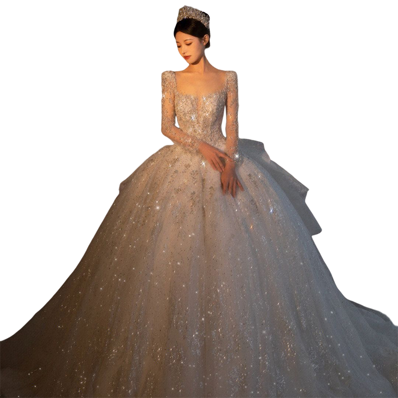 Long -sleeved light wedding dress 2024 new main yarn heavy industry French pregnant woman large size small, high -end texture trailer tail Long -sleeved light wedding dress 2024 new main yarn heavy industry French pregnant woman large size small, high -end texture trailer tail