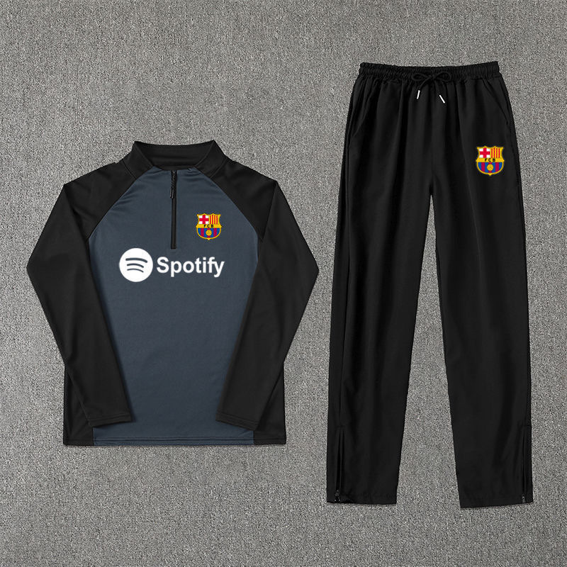 Barcelona Style Autumn and Winter Training Half-Zip Long-Sleeve Set Running Warm-Up Sports Real Madrid Football Shirt Long Pants Thin