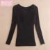 Áo cotton hình học không có áo thun cashmere nữ cộng với áo nhung dày cổ chữ V ôm sát cơ thể một mảnh - Áo ấm áo giữ nhiệt nữ sát nách Áo ấm