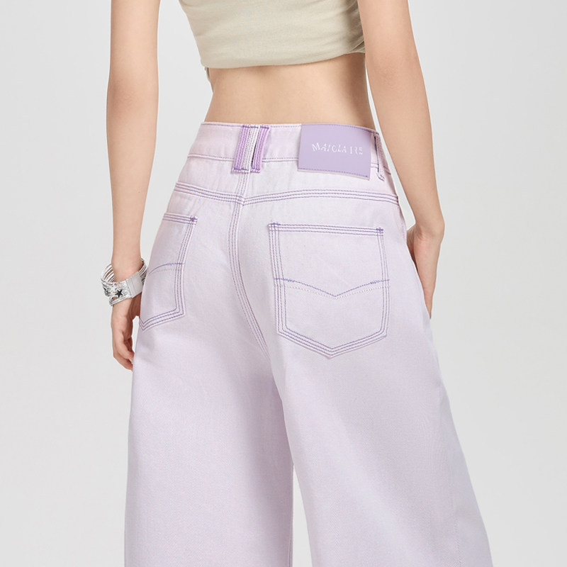 Thinking about | Purple Color-Blocked Wide-Leg Jeans for Women, Summer High-Waisted Slimming Dopamine-Colored Casual Straight-Leg Pants