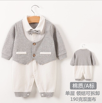 Newborn spring and autumn 0-1 years old long-sleeved gentleman harem climbing suit 2218 666