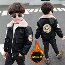 Boys winter jacket winter plus velvet padded leather jacket foreign-style children boys windbreaker tide 999