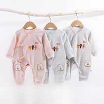 Baby jumpsuit boneless four season newborn clothes cute print velvet cotton baby halter long sleeved pajamas