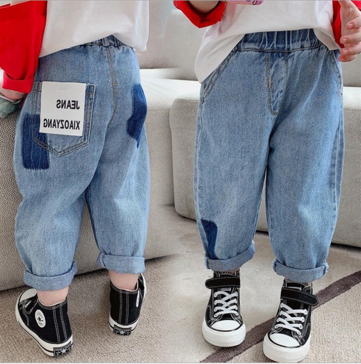 2021 autumn new Korean version of children's loose jeans baby Western style casual trousers boys and girls pants trend