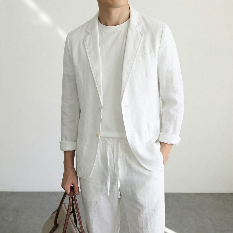 Summer Thin Cotton and Linen Suit Men's Jacket Long Pants Business Casual Linen Suit Set for Men Summer Thin Cotton and Linen Suit Men's Jacket Long Pants Business Casual Linen Suit Set for Men