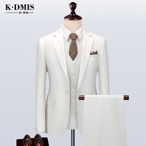 White suit suit three-piece mens leisure English style wedding ceremony groom slim suit Korean professional dress