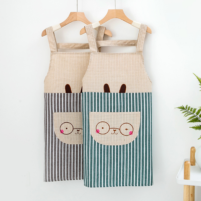 Day Style Splicing Stripe Cuddling Bag Cloth Art Minima Cotton Linen Kitchen Anti-Oil Coffee Shop Working Clothes Art & Art Apron