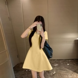 Желтое летнее платье, корсет, юбка, короткий рукав, подходит для подростков, французский стиль, изысканный стиль