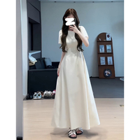 White dress for women summer new tea break French style high-end waist slimming dress long dress