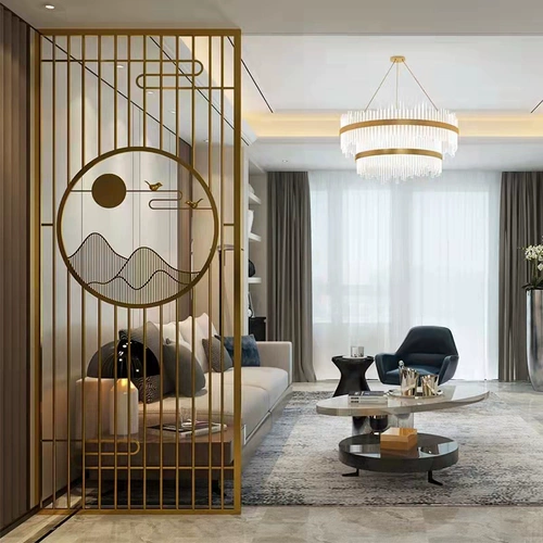 Легкая роскошная нержавеющая сталь экрана перегородка новая китайская гостиная крыльца железное искусство простая стеклянная решетка Полая металлическая решетка