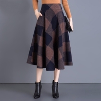 2021 Spring New hairy plaid skirt fashion Medium-length dress big pendulum A- line dress vintage womens skirt
