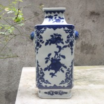 Qing Dynasty Blue Flower Cube Bottle Old Card Antique Antique Official Kin Porcelain Jingdezhen Antique Swing