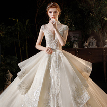  Starry sky main wedding dress 2021 new temperament bride small summer heavy industry luxury thin French big tail light
