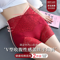 High-waisted lace belly large size fat mm shorts hip cotton crotch flat angle panties Anti-light safety pants Summer thin section