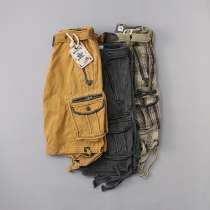 Hard Han Style Heavy Washout Foreign Trade Tooling Shorts Shorty Multi-Pocket Summer Casual Big Code Mens 50% Pants