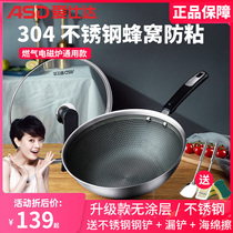 Love Shida frying pan 304 stainless steel honeycomb anti-stick triple steel gas stove Induction Cooker Universal Less Oil Smoke Pan
