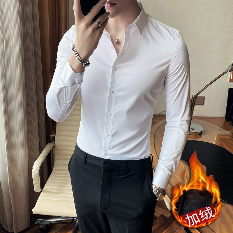 Winter long sleeve shirt for men's Korean version Trend handsome business is fitting in a white shirt with a velvety suit and a bottom shirt