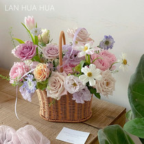 Imitation vine chic hand flower basket field wind iron art hand woven basket dried flowers flower flower arrangement retro swing piece handbag