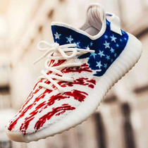 Hand-painted custom white coconut sneakers 350 v2 American rice flag graffiti diy painted hand-colored shoes