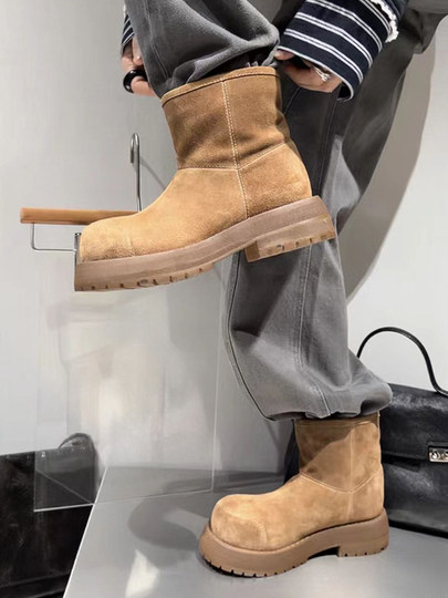 欧洲站加绒厚底雪地靴女冬季新款保暖防寒棉鞋子冬靴东北户外棉靴