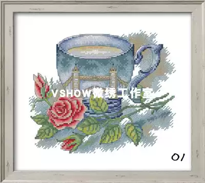 VSHOW micro-embroidery-DMC self-matching cross-stitch set-Flower and cup five-piece set-single match-full set-DMC embroidery thread cloth