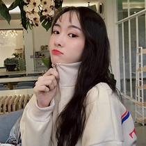 Half high neck chic female Korean neckline half zipper plus velvet loose top long spring and autumn winter New Product tide