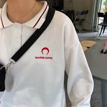 Sweatshirt female Korean version 2019 New loose bf Leisure College short embroidery polo shirt long sleeve top student tide