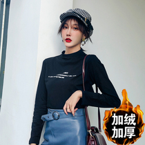 Plus velvet padded long sleeve T-shirt female 2019 new autumn Korean version Joker slim high neck base shirt interior top