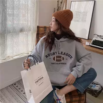 waitmore sweater women Autumn Winter 2019 Korean version of ins loose bf lazy wind plus velvet hooded Super fire cec coat
