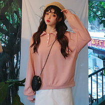 Lapel polo shirt women cec sweatshirt women ins Super fire Korean version bf loose lazy wind thin waitmore coat
