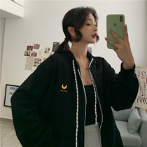 waitmore Net red sweater women 2019 new Korean version of ins loose lazy wind thin velvet zipper coat coat