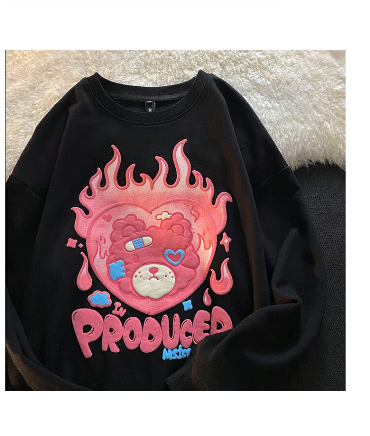 Колодки для обуви 日系火焰小熊发泡卫衣春秋薄款炸街宽松bf慵懒风女长袖外套ins潮 Xian WAN poem