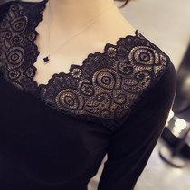 2019 New Lace Splice base shirt Womens Long Sleeve V-Collar Knitted Top Pullover Tee Shirt Sex T-Shirt
