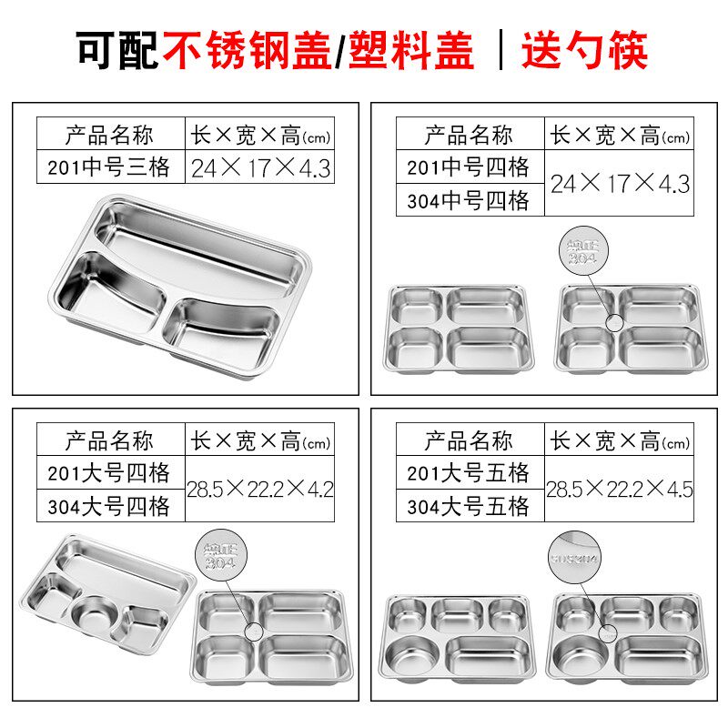 304 stainless steel grid deepen fast food plate thickened children's adult tableware student cafeteria home separated rice plate
