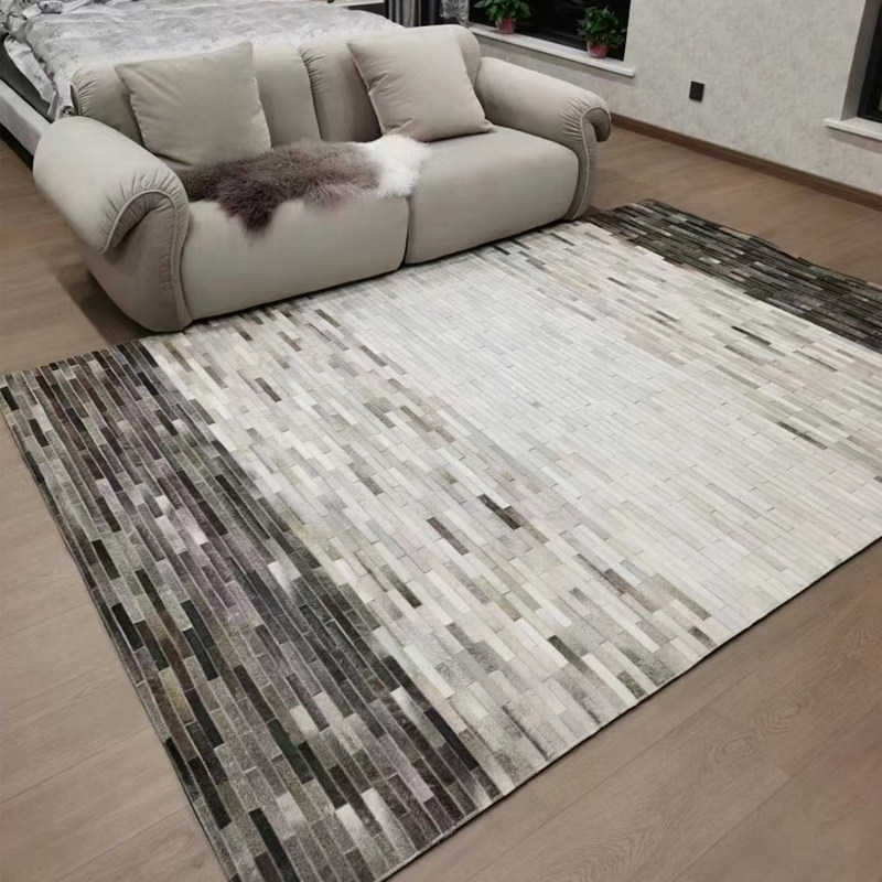 Light luxury cow leather carpet splice modern minimalist fur living room sofa gray floor mat