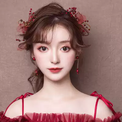 Bride headdress new Korean hair accessories fairy Mori Super fairy red wedding wedding dress toast with accessories