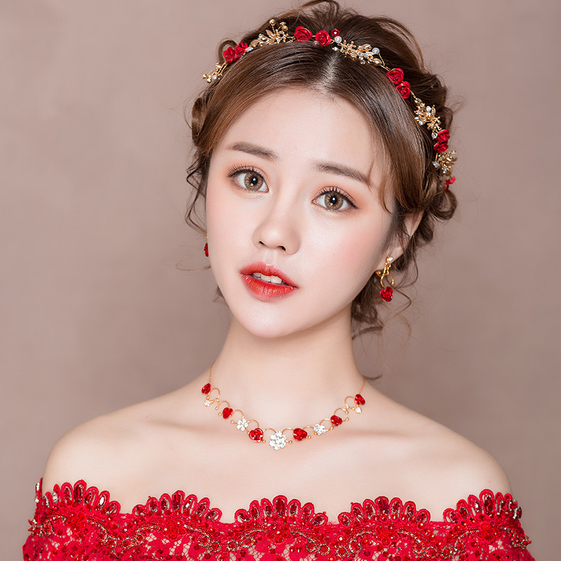Bridal Headwear Han Style Ultra Fairy Toast Hair Accessories Red Simple Atmosphere Wedding Wedding Dress Gown Toast With Toast Accessories
