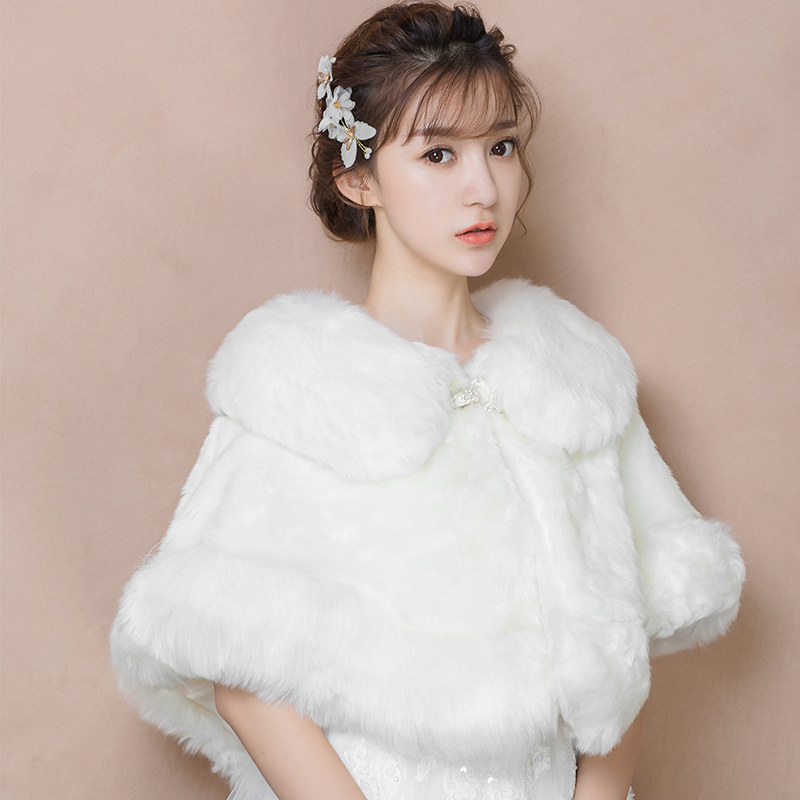 Bridal wedding wool shawl new winter cape white cape Wedding banquet thickened warm dress coat female