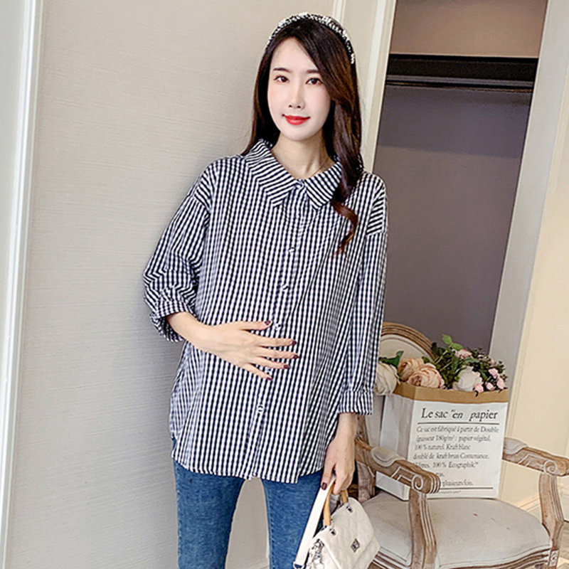 Maternity Autumn Fashion Plus Size Loose Plaid Long Sleeve Shirt 2021 New Hot Mom Pregnancy Versatile Casual Top