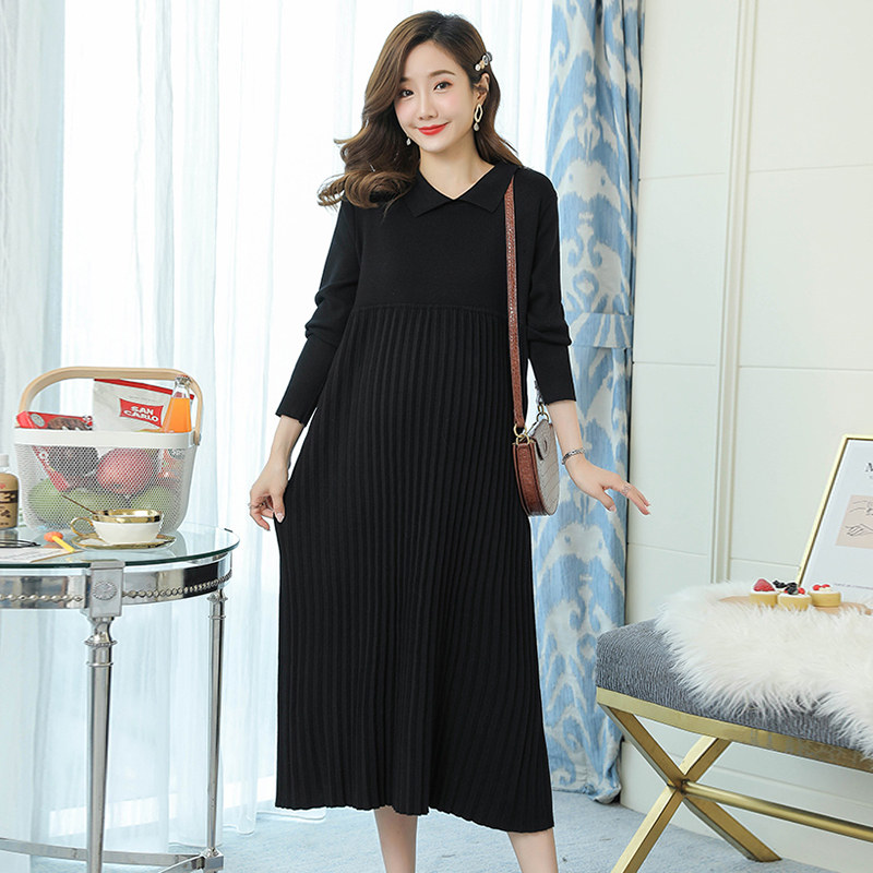 Pregnant women autumn and winter trendy mother foreign style long knitted dress 2023 new fashion large size loose pregnancy sweater dress
