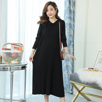 Pregnant women Autumn Winter tide mom foreign style long knitted dress 2021 New Fashion plus size loose pregnancy sweater skirt