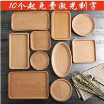 Wooden cutlery set round tea bowlplate sallad dish pizza