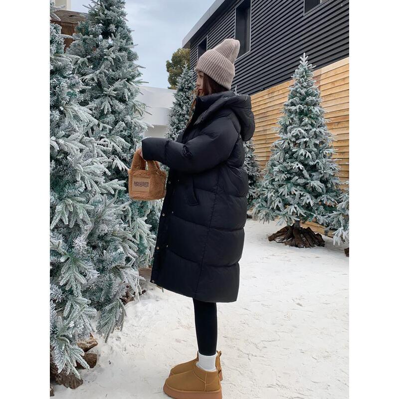 Lusam Women's Mid-Length down Jacket 2025 New Thickened Korean Version 90% White Duck down Super Stylish Hooded Stand Collar Long Coat